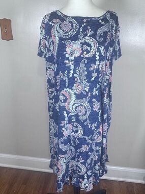 Lauren Ralph Lauren Black Label Blue Paisley Short Sleeve Lounge Nightgown Sz 2X